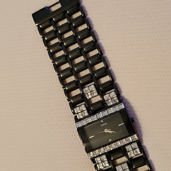 Guess black w/crystals 6.5in watch...Fits like bracelet - Picture 3 of 6